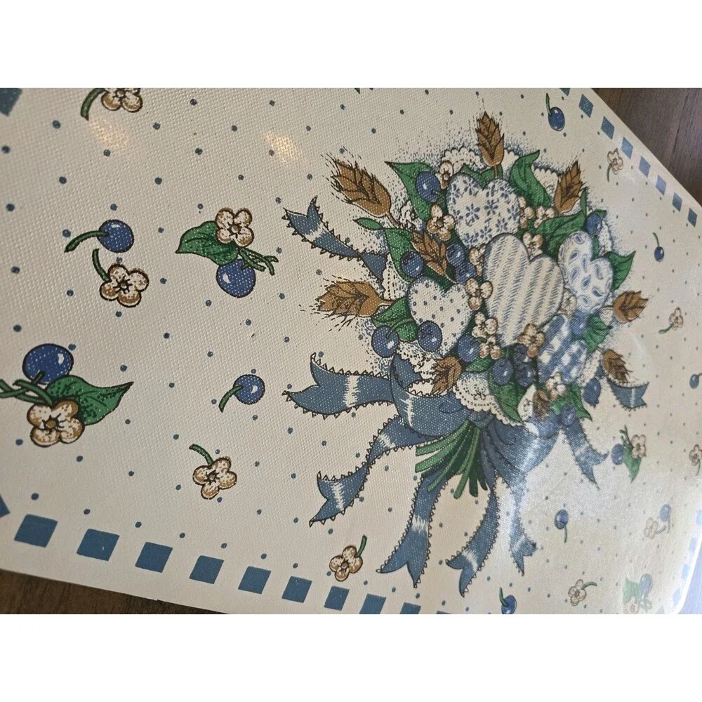 HTF Vintage B&D Blueberry Hearts Vinyl Placemats Set 4 Tabletops Unlimited 90's